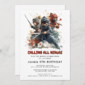 忍者ウォリアー子供の誕生日パーティー 招待状 (正面/裏面)