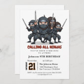 忍者ウォリアー子供の誕生日パーティー 招待状 (正面/裏面)