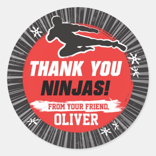 忍者ウォリアー武術アーツ誕生日サンキュー ラウンドシール (正面)
