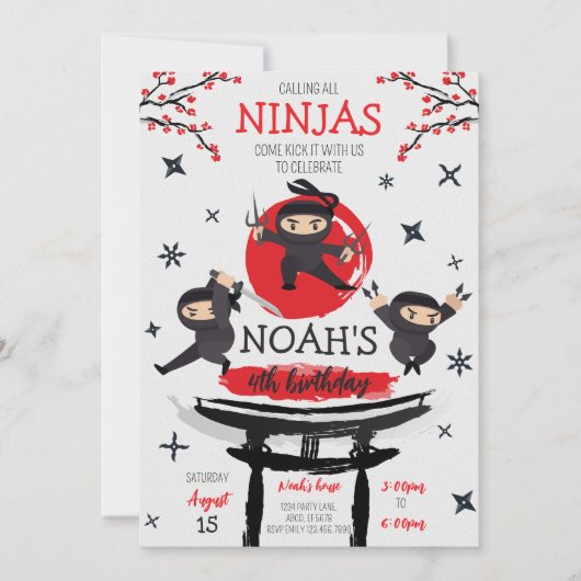 忍者ウォリアー武術アーツ誕生日 招待状 (正面)