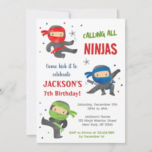 忍者ウォリアー空手バースデーパーティ招待状 招待状 (正面)