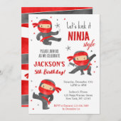 忍者ウォリアー空手バースデーパーティ招待状 招待状 (正面/裏面)