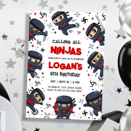 忍者ウォリアー空手誕生日招待状 招待状