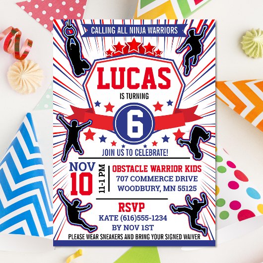 忍者ウォリアー誕生日パーティー障害物コース招待状 招待状
