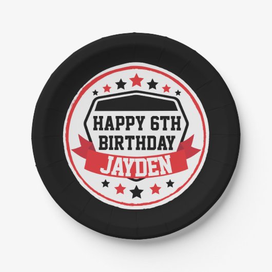 忍者ウォリアー誕生日ブラックアンドレッドパーティー ペーパープレート (正面)