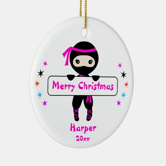 忍者オーナメント、女の子かわいい空手キッズクリスマス セラミックオーナメント (右)