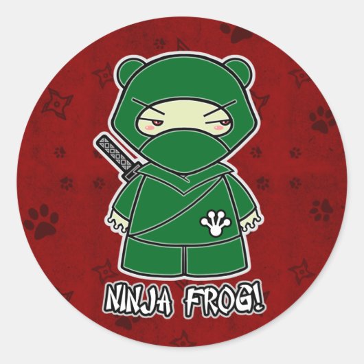 忍者カエル！赤いステッカー ラウンドシール (正面)