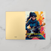 忍者カスタムガールギタリストアー感動的ト 箔グリーティングカード (外側レイダウン)