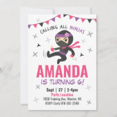 忍者ガール誕生日招待状かわいいピンク空手 招待状 (正面)