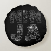 忍者クールホワイト文字オンブラック ラウンドクッション (裏面)