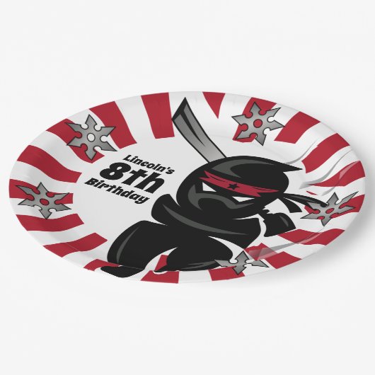 忍者サムライウォリアーパーソナライズされた誕生日 ペーパープレート (アングル)