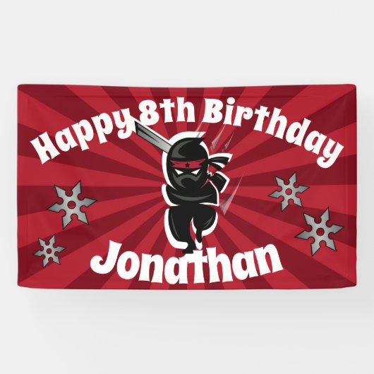 忍者サムライパーソナライズされたハッピーバースデーバナー 横断幕 (横)