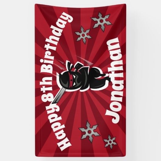 忍者サムライパーソナライズされたハッピーバースデーバナー 横断幕 (縦)