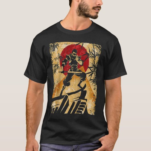 忍者サムライ日本のヴィンテージファイターレトロラグラ Tシャツ (正面)