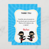 忍者サンキューカード – 戦士子供の誕生日パーティー サンキューカード (正面/裏面)