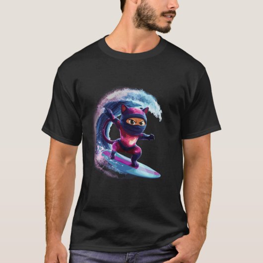 忍者サーフィン猫波幻想 Tシャツ (正面)