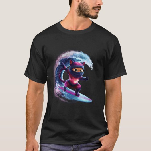 忍者サーフィン猫波幻想 Tシャツ (正面)