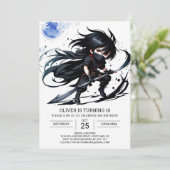 忍者シンプルブラックベルト誕生日 招待状 (スタンド正面)