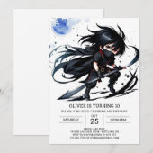 忍者シンプルブラックベルト誕生日 招待状 (正面/裏面)