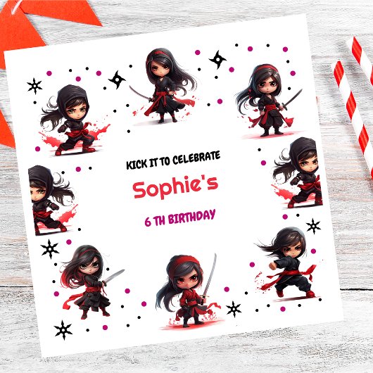 忍者スタイル子供のガーリー誕生日 スタンダードランチョンナプキン