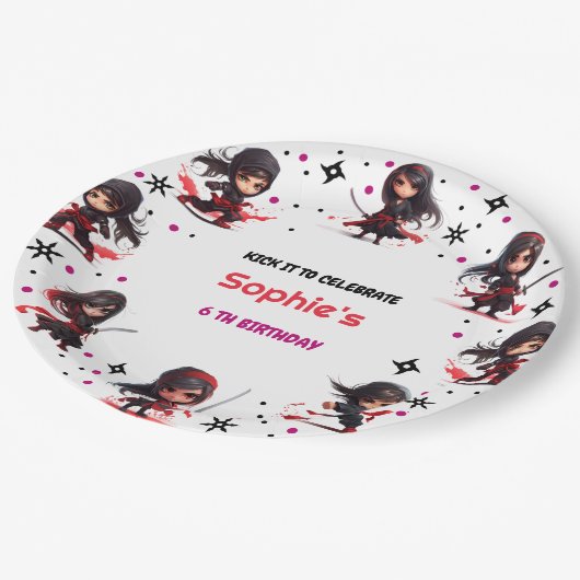 忍者スタイル子供のガーリー誕生日 ペーパープレート (アングル)