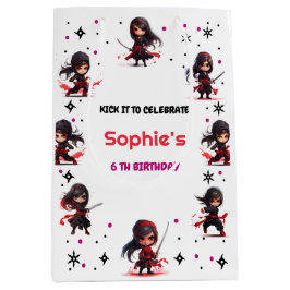 忍者スタイル子供のガーリー誕生日 ミディアムペーパーバッグ