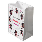 忍者スタイル子供のガーリー誕生日 ミディアムペーパーバッグ (裏面アングル)