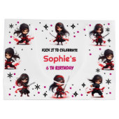 忍者スタイル子供のガーリー誕生日 ラージペーパーバッグ (裏面)