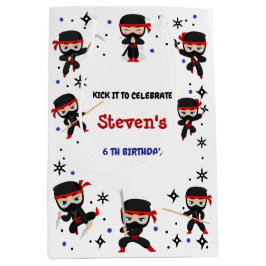 忍者スタイル子供の誕生日 ミディアムペーパーバッグ