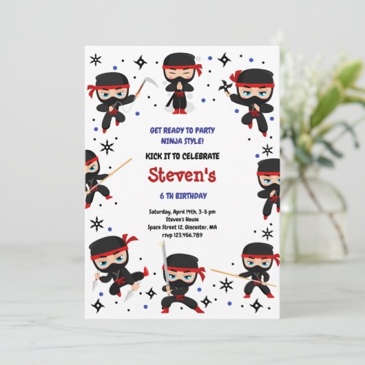忍者スタイル子供の誕生日 招待状 (スタンド正面)