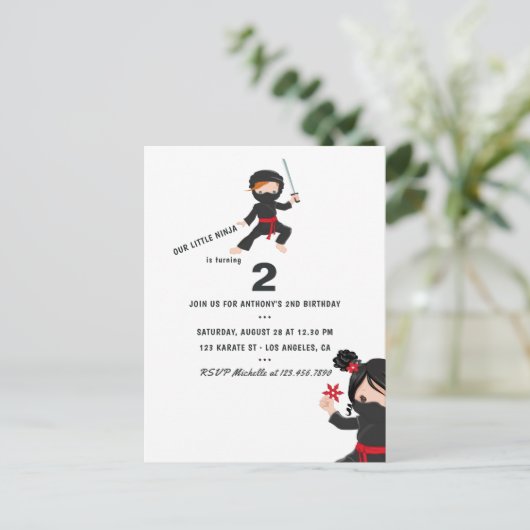 忍者テーマの誕生日パーティー ポストカード (スタンド正面)