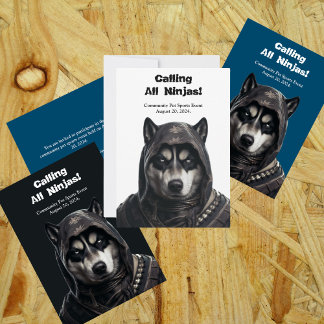 忍者ハスキーペットドッグ招待状カードクラシックネイビー サンキューカード