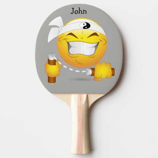 忍者ハッピー顔インイエローパーソナライズされた 卓球ラケット (正面)
