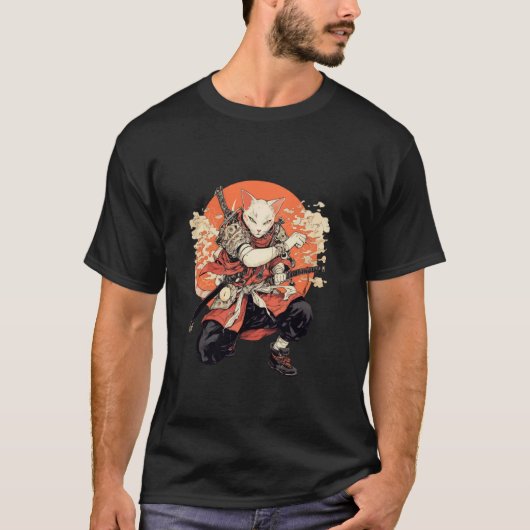 忍者バトル日本の武士猫サムライ Tシャツ (正面)