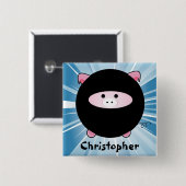 忍者パーソナライズされたピグオンブルー 缶バッジ (正面&裏面)