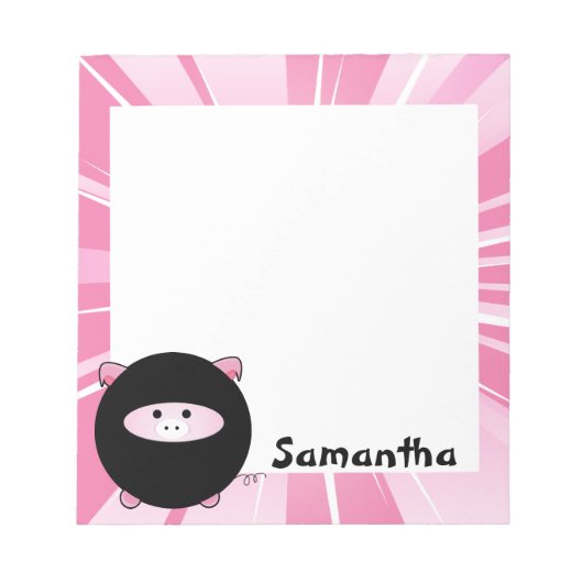 忍者パーソナライズされた豚オンピンク ノートパッド (正面)