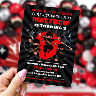 忍者パーティの招待状、忍者誕生日 招待状