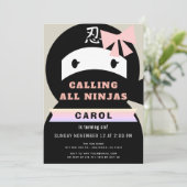 忍者ピンクとブラックの女の子の誕生日 招待状 (スタンド正面)