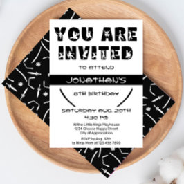 忍者モダンキッドウォリアーのシルエット誕生日パーティー 招待状