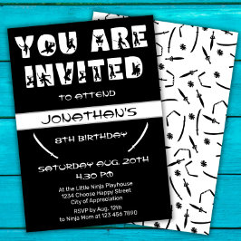 忍者モダンキッドウォリアーのシルエット誕生日パーティー 招待状