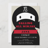 忍者レッド&ブラックボーイ誕生日 招待状 (正面)