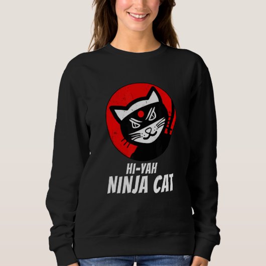 忍者動揺してキャットティーCat Meow Katana Catzi スウェットシャツ (正面)