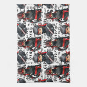 忍者少女アニメ テキストパターン デザイン キッチンタオル (縦)