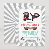 忍者少年少女合同誕生日パーティー招待状 招待状 (正面/裏面)