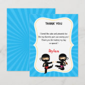 忍者感謝カード - 戦士の子供の誕生日パーティー サンキューカード (正面/裏面)