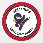 忍者戦士のかわいい子供たちの誕生日パーティーステッカー ラウンドシール (正面)
