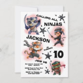 忍者戦士の動物の誕生日パーティー 招待状 (正面)