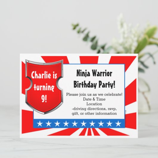 忍者戦士の誕生日パーティキッズボーイズ愛国心 招待状 (スタンド正面)