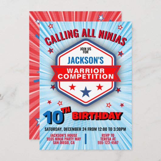 忍者戦士の誕生日パーティー招待状 招待状 (正面/裏面)