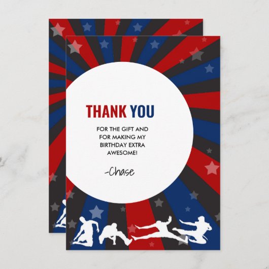 忍者戦士をテーマにした誕生日パーティーサンキューカード 招待状 (正面/裏面)